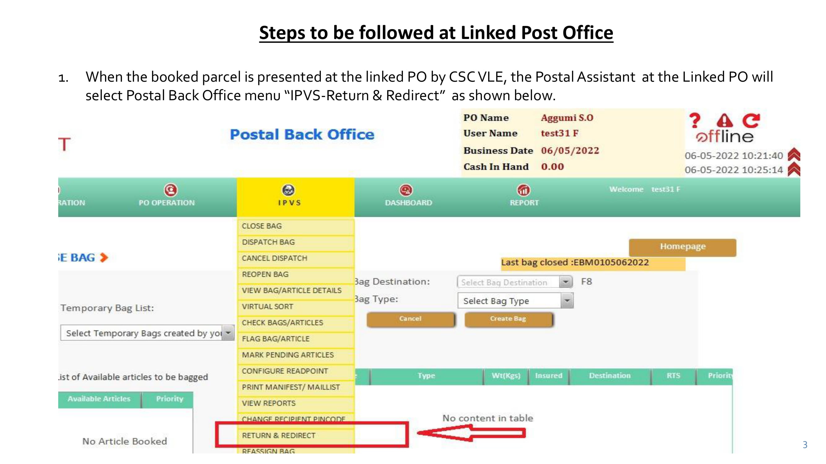 Procedure for Post Office for CSC Parcel Booking